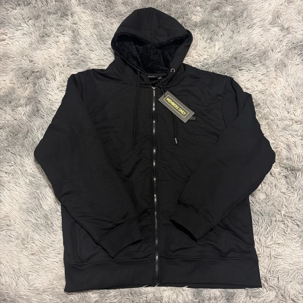 Members Only Sherpa Lined Full Zip Hoodie Black Men’s 2XL Heavyweight Fleece New